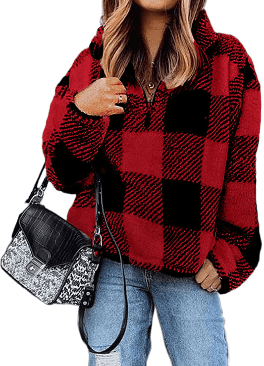 BTFBM Women Sherpa Pullover Quarter Zip Long Sleeve Fluffy Soft Fleece Jackets Sweaters Sweatshirts Hoodies Outwear Coat Apparel & Accessories > Clothing > Activewear Kylie Max   