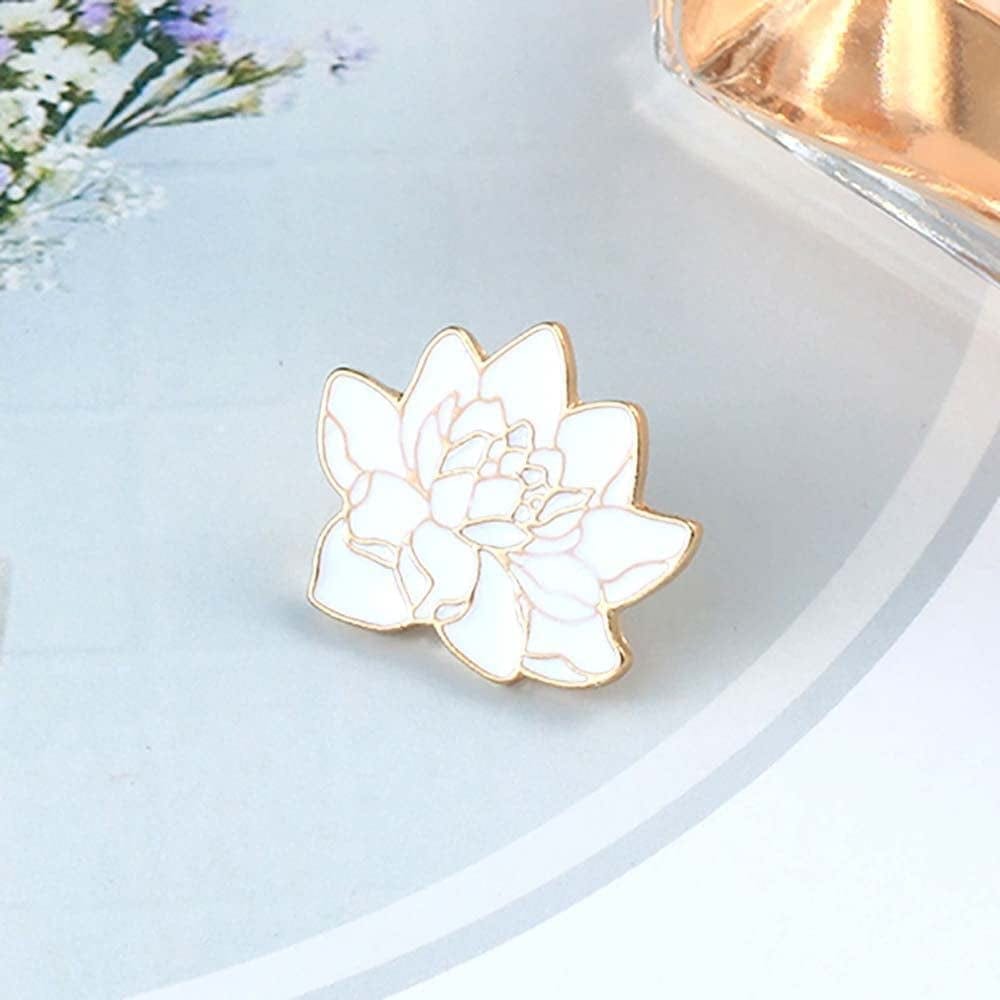 Buddhism White Lotus Flower Brooch Pin Elegant Floral Plant Enamel Pin Pendant Coat Backpack Lapel Pin Women Custom Jewelry for Clothes