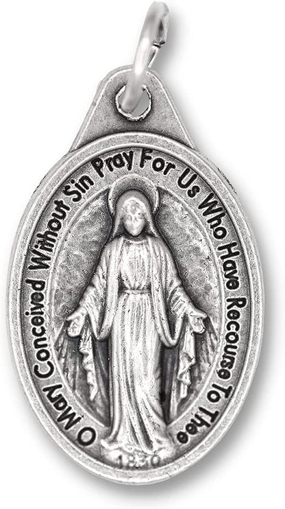 Bulk Pack of 100 - Miraculous Medal Pendant for Necklace -1" Oval Silver Oxidized Miraculous Medals Catholic, Medals for Jewelry Catholic, Made in Italy