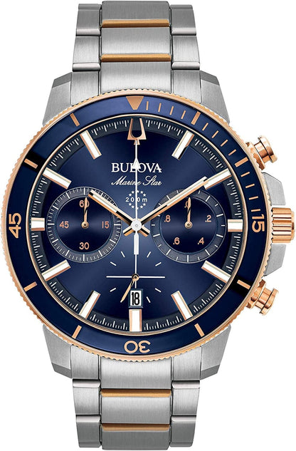 Bulova Men'S Watch Two Tone Rose/ Blue