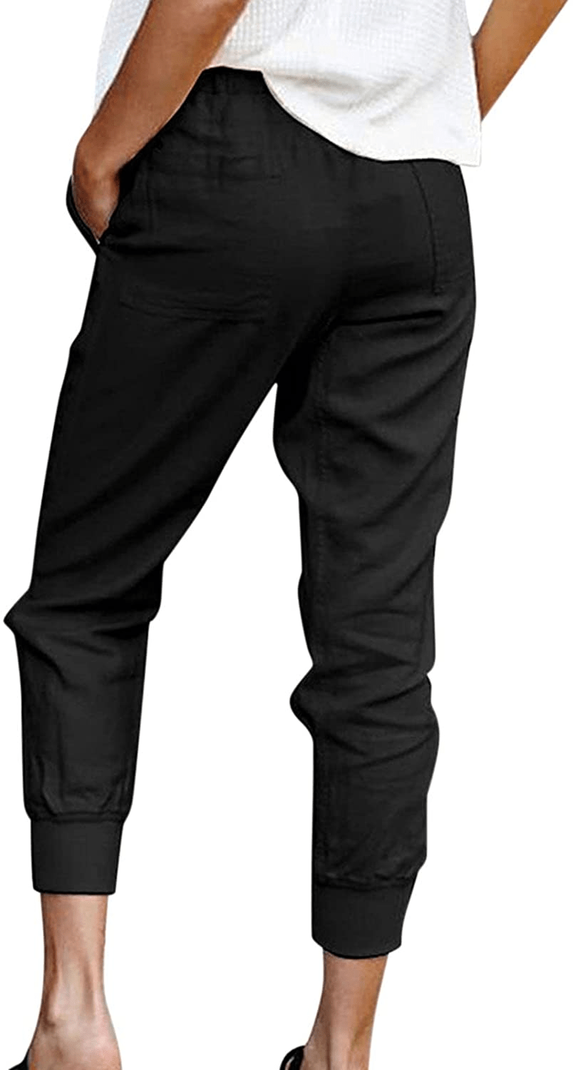 Burband Womens Cotton Elastic Waist Tactical Joggers Pants Cargo Sweatpants with Pockets Hiking Linen Yoga Lounge Trousers Apparel & Accessories > Clothing > Underwear & Socks > Shapewear Burband   