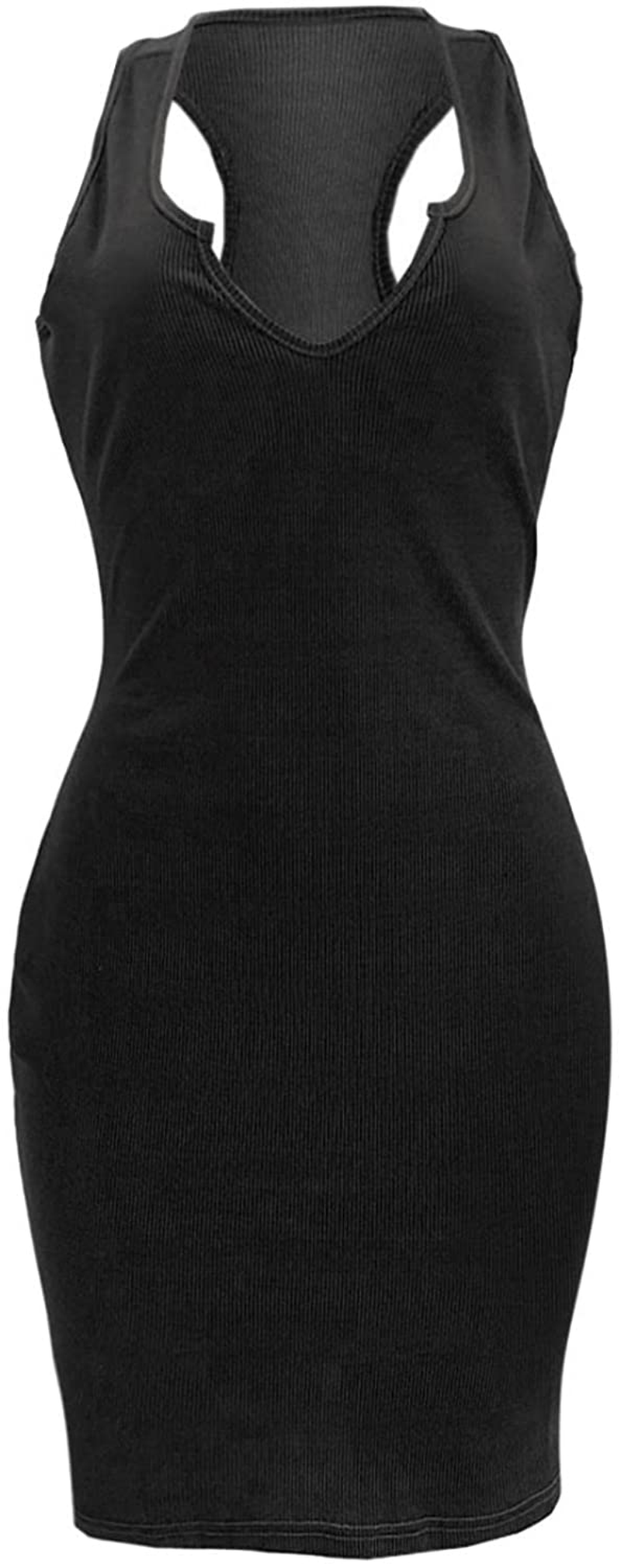 Burband Womens Ribbed V Neck Sleeveless Tank Dresses Basic Bodycon Mini Dress Solid Scoop Neck Summer Tank Shirt Dresses Apparel & Accessories > Clothing > Underwear & Socks > Shapewear Burband   