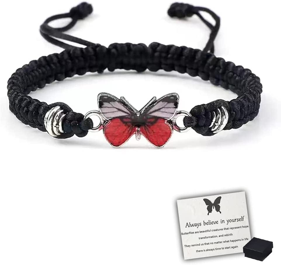Butterfly Charm Bracelet, Adjustable Hand Woven Bracelets, Cute Butterfly Charm Bracelets, Bracelet Suitable for Family Butterfly Jewelry (Silver) Apparel & Accessories > Jewelry > Bracelets KKLM Black a  