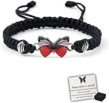 Butterfly Charm Bracelet, Adjustable Hand Woven Bracelets, Cute Butterfly Charm Bracelets, Bracelet Suitable for Family Butterfly Jewelry (Silver) Apparel & Accessories > Jewelry > Bracelets KKLM Black a  