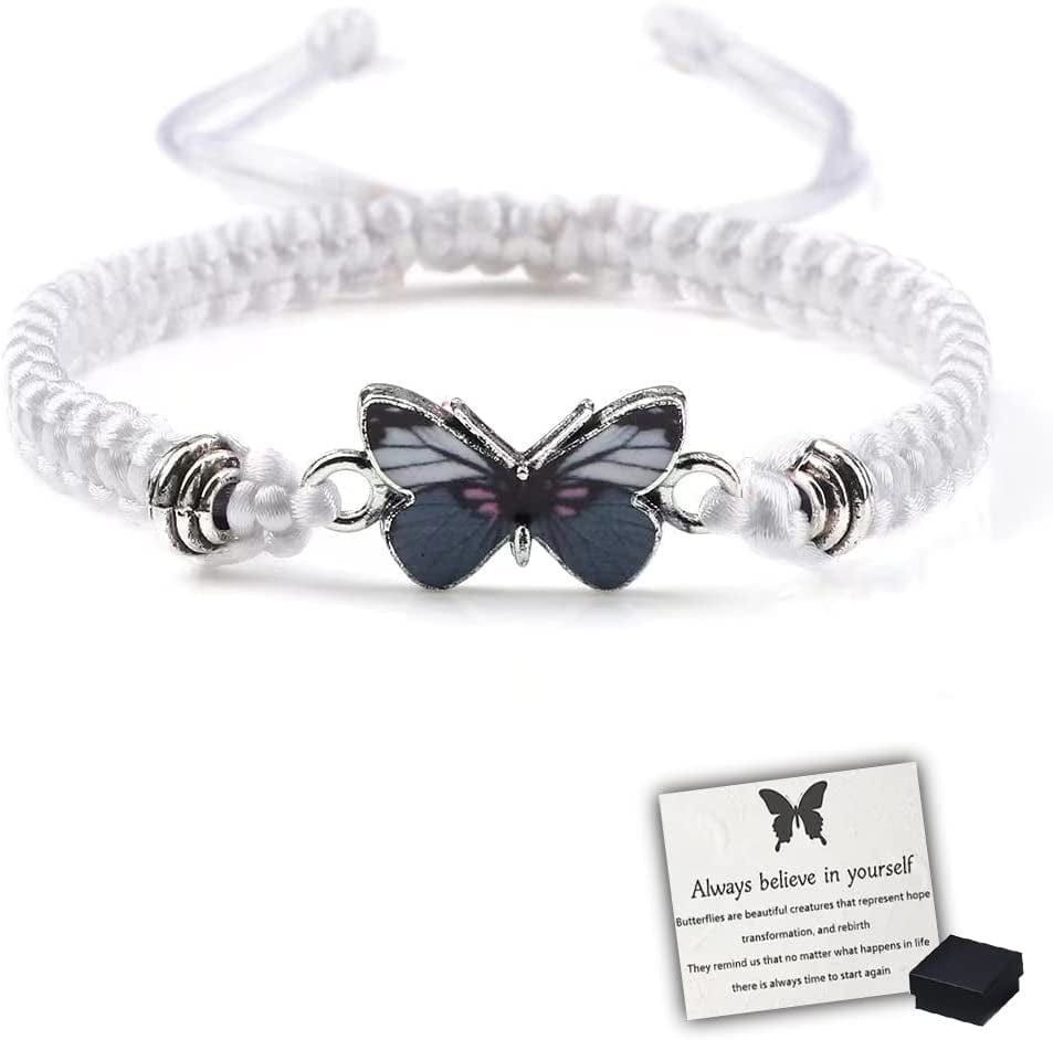 Butterfly Charm Bracelet, Adjustable Hand Woven Bracelets, Cute Butterfly Charm Bracelets, Bracelet Suitable for Family Butterfly Jewelry (Silver) Apparel & Accessories > Jewelry > Bracelets KKLM White E  