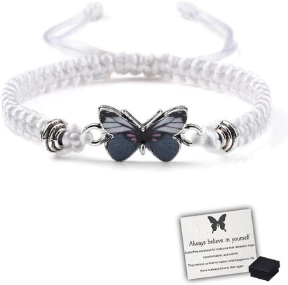 Butterfly Charm Bracelet, Adjustable Hand Woven Bracelets, Cute Butterfly Charm Bracelets, Bracelet Suitable for Family Butterfly Jewelry (Silver) Apparel & Accessories > Jewelry > Bracelets KKLM White E  