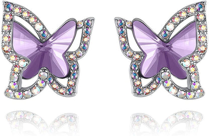 Butterfly Crystal Stud Earrings for Women with Premium Birthstone, Silver-Tone - Mother'S Day Valentine’S Day Jewelry - Gifts for Women Mom Wife Daughter Girlfriend June Birthstone - Alexandrite Light Purple Crystal
