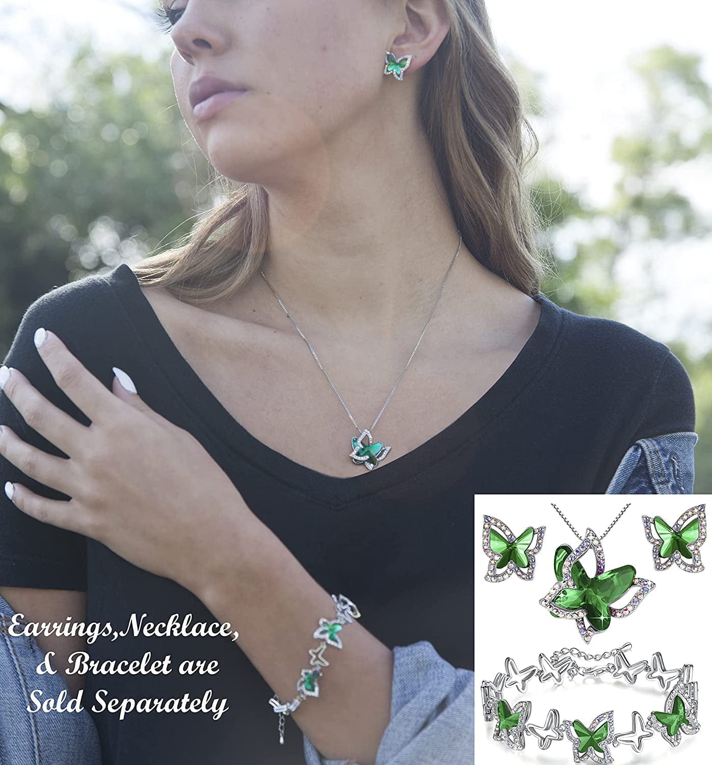 Butterfly Crystal Stud Earrings for Women with Premium Birthstone, Silver-Tone - Mother'S Day Valentine’S Day Jewelry - Gifts for Women Mom Wife Daughter Girlfriend