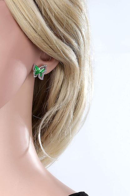 Butterfly Crystal Stud Earrings for Women with Premium Birthstone, Silver-Tone - Mother'S Day Valentine’S Day Jewelry - Gifts for Women Mom Wife Daughter Girlfriend