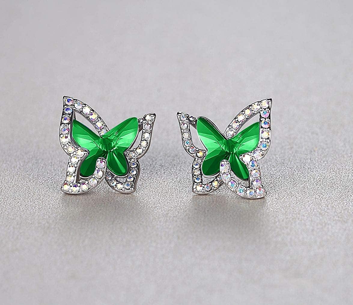 Butterfly Crystal Stud Earrings for Women with Premium Birthstone, Silver-Tone - Mother'S Day Valentine’S Day Jewelry - Gifts for Women Mom Wife Daughter Girlfriend