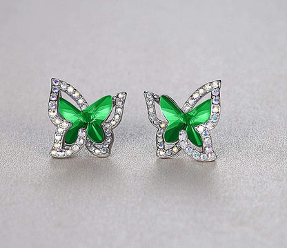 Butterfly Crystal Stud Earrings for Women with Premium Birthstone, Silver-Tone - Mother'S Day Valentine’S Day Jewelry - Gifts for Women Mom Wife Daughter Girlfriend