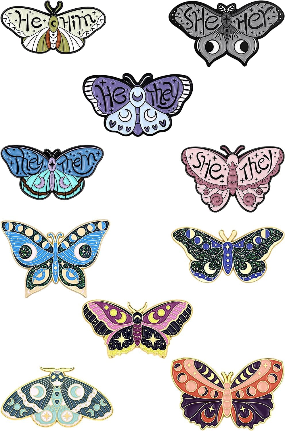 Butterfly Enamel Pins Set Cool Horror Enamel Lapel Pins Brooches for Backpacks Steampunk Badge Jewelry for Women 10 butterfly pronoun pins
