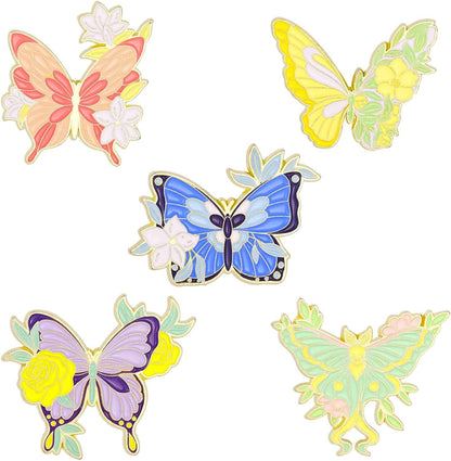 Butterfly Enamel Pins Set Cool Horror Enamel Lapel Pins Brooches for Backpacks Steampunk Badge Jewelry for Women 5pc flower butterfly pins