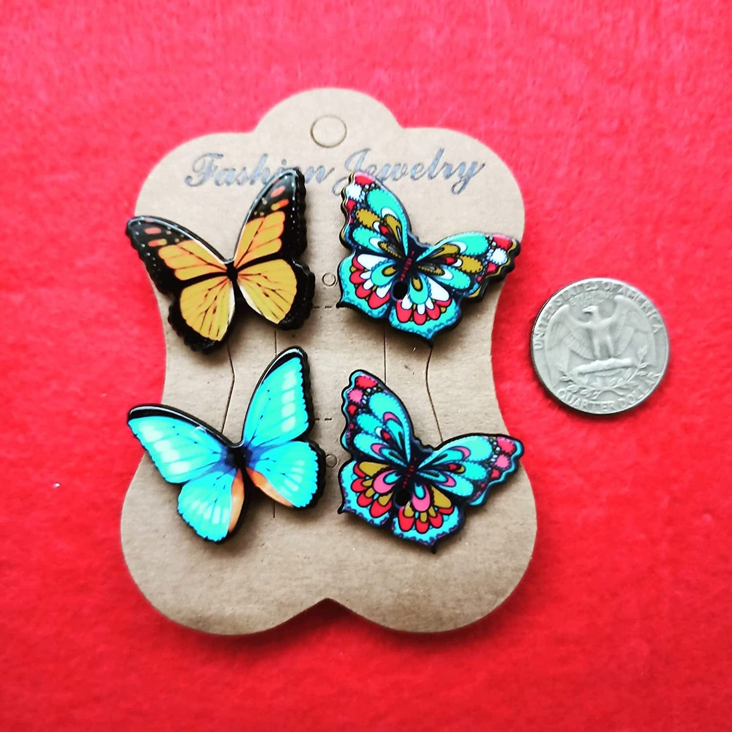 Butterfly Morpho 4 Pcs Pack Funny Fancy Pin for Bag Backpack Jacket Beret Lapel Pin Coat Collar and Shirt Pin. Brooch.