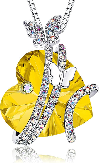 Butterfly Necklaces for Women, Christmas Gifts for Mom Wife Grandma,Anniversary Birthday Gifts for Her, Love Heart Jewelry 11-Nov-Yellow