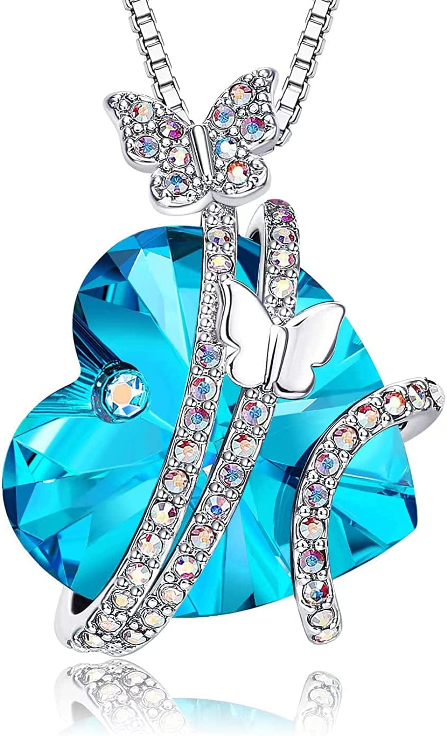 Butterfly Necklaces for Women, Christmas Gifts for Mom Wife Grandma,Anniversary Birthday Gifts for Her, Love Heart Jewelry 09-Sept-Bermuda Blue
