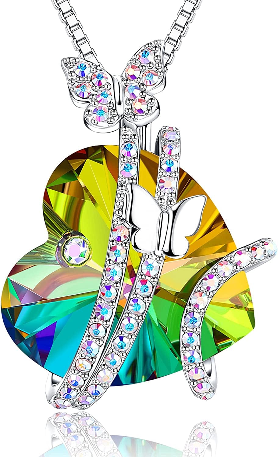 Butterfly Necklaces for Women, Christmas Gifts for Mom Wife Grandma,Anniversary Birthday Gifts for Her, Love Heart Jewelry 08-Aug-Vitrail Medium-Colorful