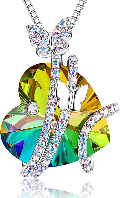 Butterfly Necklaces for Women, Christmas Gifts for Mom Wife Grandma,Anniversary Birthday Gifts for Her, Love Heart Jewelry 08-Aug-Vitrail Medium-Colorful