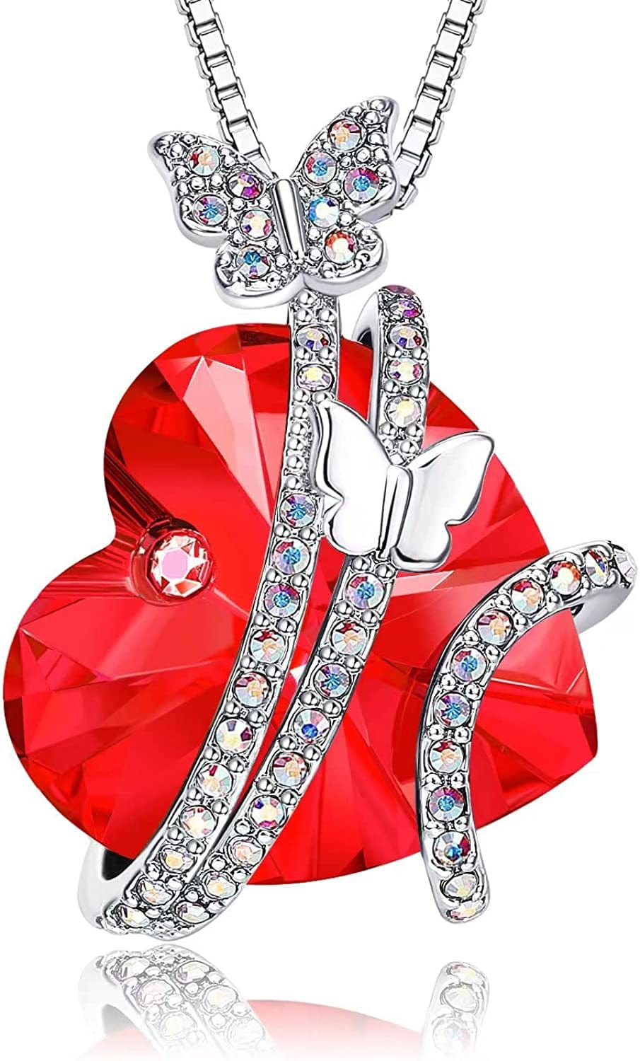 Butterfly Necklaces for Women, Christmas Gifts for Mom Wife Grandma,Anniversary Birthday Gifts for Her, Love Heart Jewelry 01-Jan-Light Siam-Red