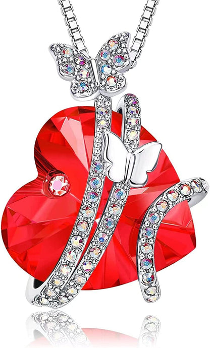 Butterfly Necklaces for Women, Christmas Gifts for Mom Wife Grandma,Anniversary Birthday Gifts for Her, Love Heart Jewelry 01-Jan-Light Siam-Red