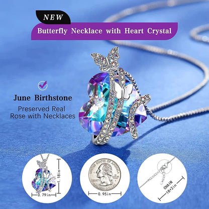 Butterfly Necklaces for Women, Christmas Gifts for Mom Wife Grandma,Anniversary Birthday Gifts for Her, Love Heart Jewelry