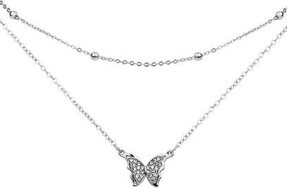 Butterfly Pendant Necklace for Cute Girls, 14K Gold Plated Handmade Hollow Layered Necklace for Women Birthday Silver
