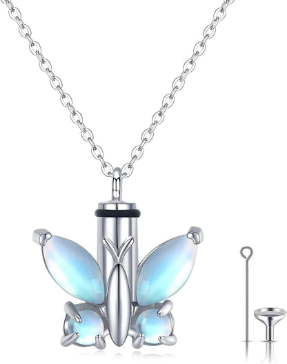 Butterfly Urn Necklace for Ashes for Women 925 Sterling Silver Celtic Knot Irish Necklace Cremation Jewelry for Ashes for Human Keepsake Memorial Jewelry Gifts for Ashes for Mom Men D-Small Moonstone Necklace