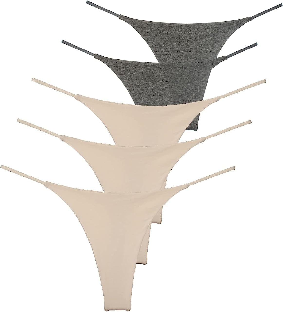 BY.ECG Cotton Thong for Women Sexy Seamless G String Underwear G-String 2 Pack Set Nude/Nude/Nude/Grey/Grey / X-Small
