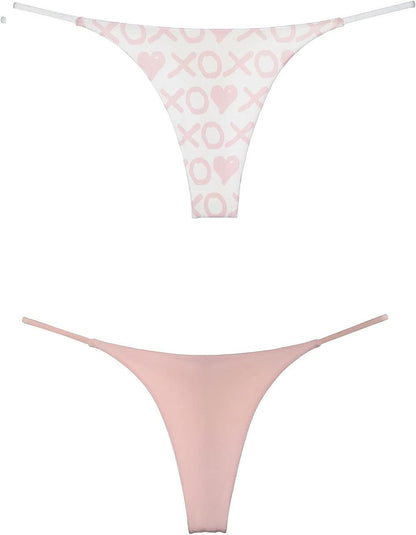 BY.ECG Cotton Thong for Women Sexy Seamless G String Underwear G-String 2 Pack Set