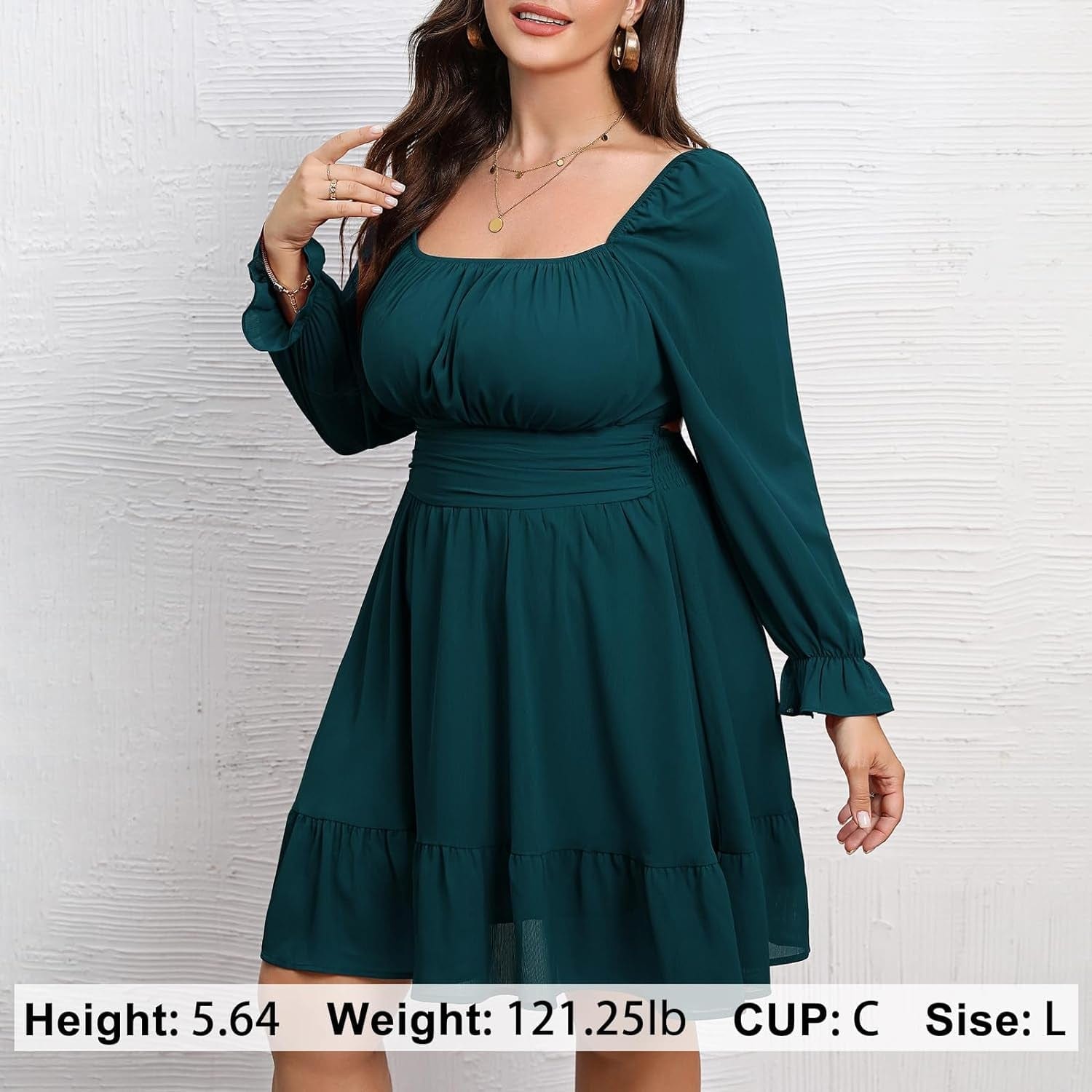 Byinns Women'S plus Size Tie Back Square Neck Mini Dress Long Lantern Sleeve Elastic Waist Wedding Guest Dresses 2023