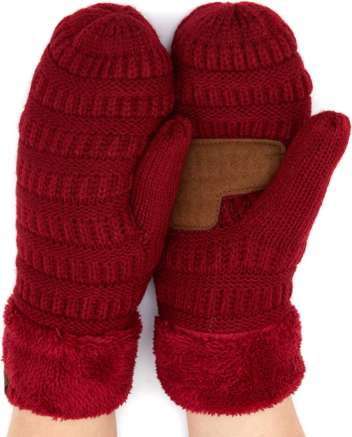 C.C Women Thick Knit Faux Fur Sherpa Fleece Lined Warm Winter Gloves Mittens (CG-36)(MT-008,25,715,816,1816,6245) Apparel & Accessories > Clothing Accessories > Gloves & Mittens C.C Burgundy -Thick Solid  