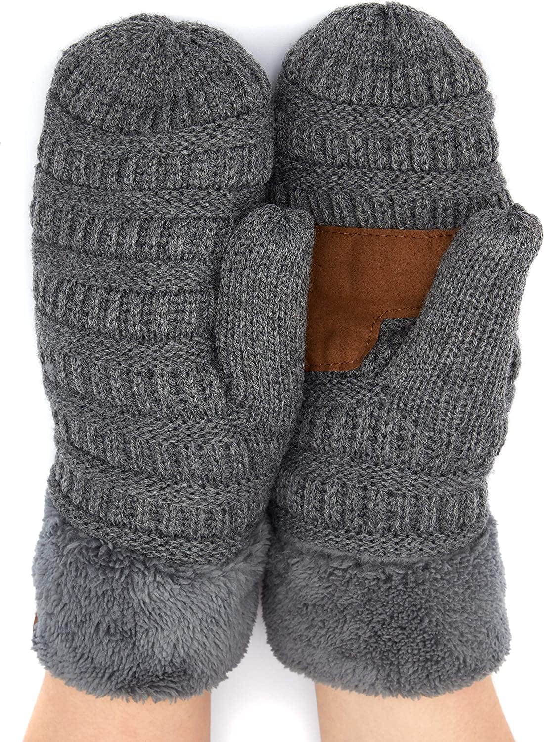 C.C Women Thick Knit Faux Fur Sherpa Fleece Lined Warm Winter Gloves Mittens (CG-36)(MT-008,25,715,816,1816,6245) Apparel & Accessories > Clothing Accessories > Gloves & Mittens C.C Dk. Mel. Grey -Thick Solid  