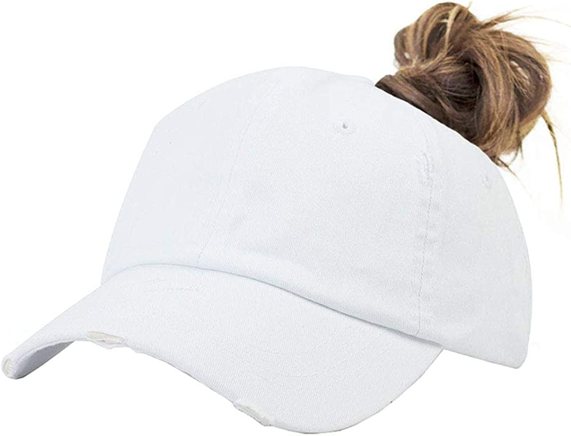 Eohak Ponytail Baseball Hat Distressed Retro Washed Womens Twill Apparel & Accessories > Clothing Accessories > Hats Eohak White 3  