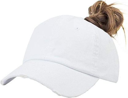Eohak Ponytail Baseball Hat Distressed Retro Washed Womens Twill Apparel & Accessories > Clothing Accessories > Hats Eohak White 3  