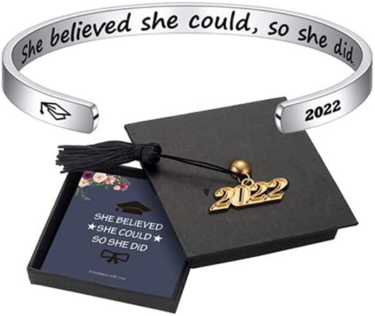 M MOOHAM Graduation Gifts for Her Him 2022, Inspirational Graduation Bracelets Class of 2022 High School College Graduation Gifts for Her with Graduation Box Apparel & Accessories > Jewelry > Bracelets M MOOHAM " With Box -She Believed She Could so She Did  