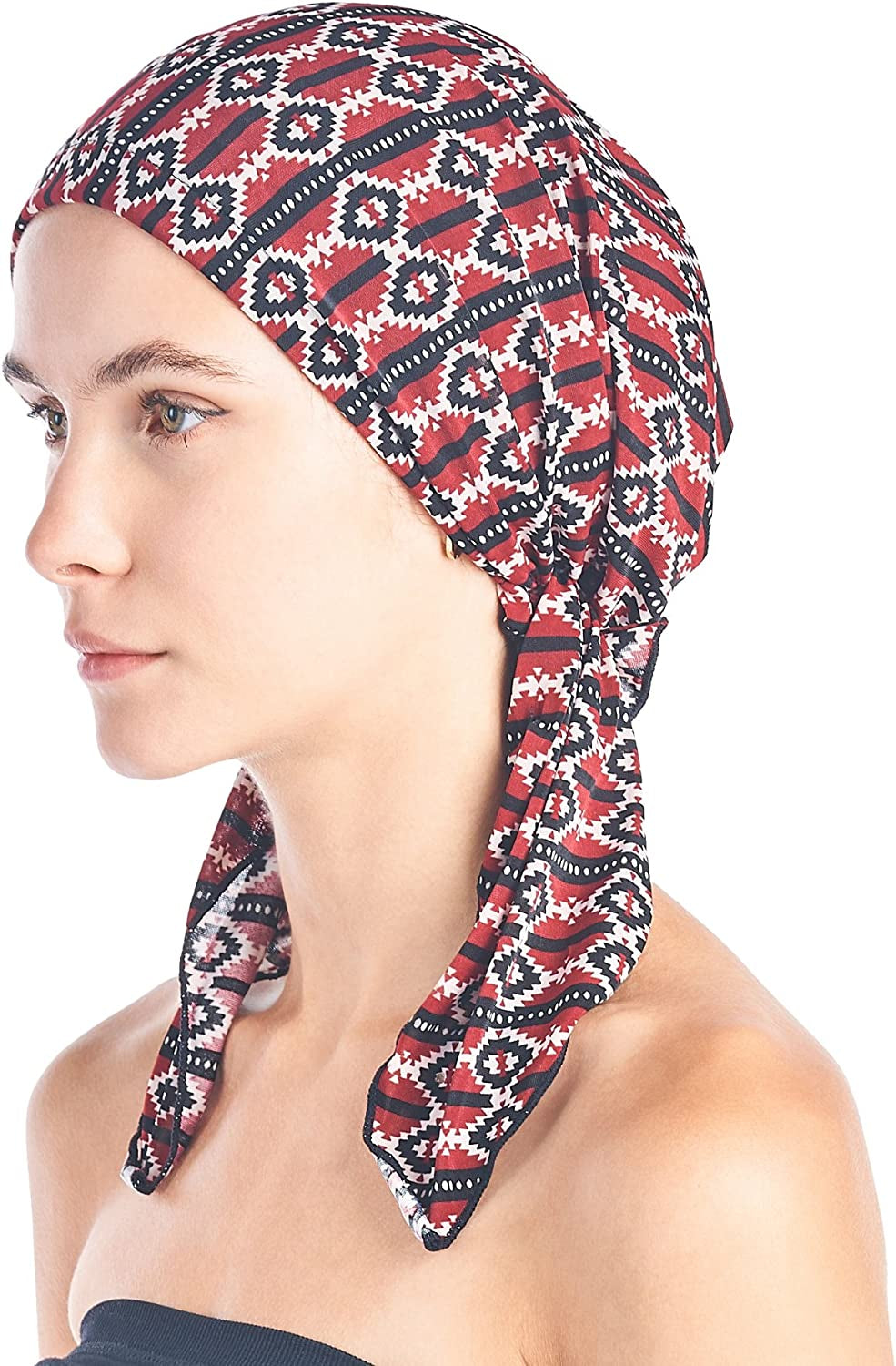Ashford & Brooks Pre Tied Bandana Turban Chemo Head Scarf Sleep Hair Cover Hat Apparel & Accessories > Clothing Accessories > Bandanas & Headties Ashford & Brooks Bordeaux Aztec One Size 