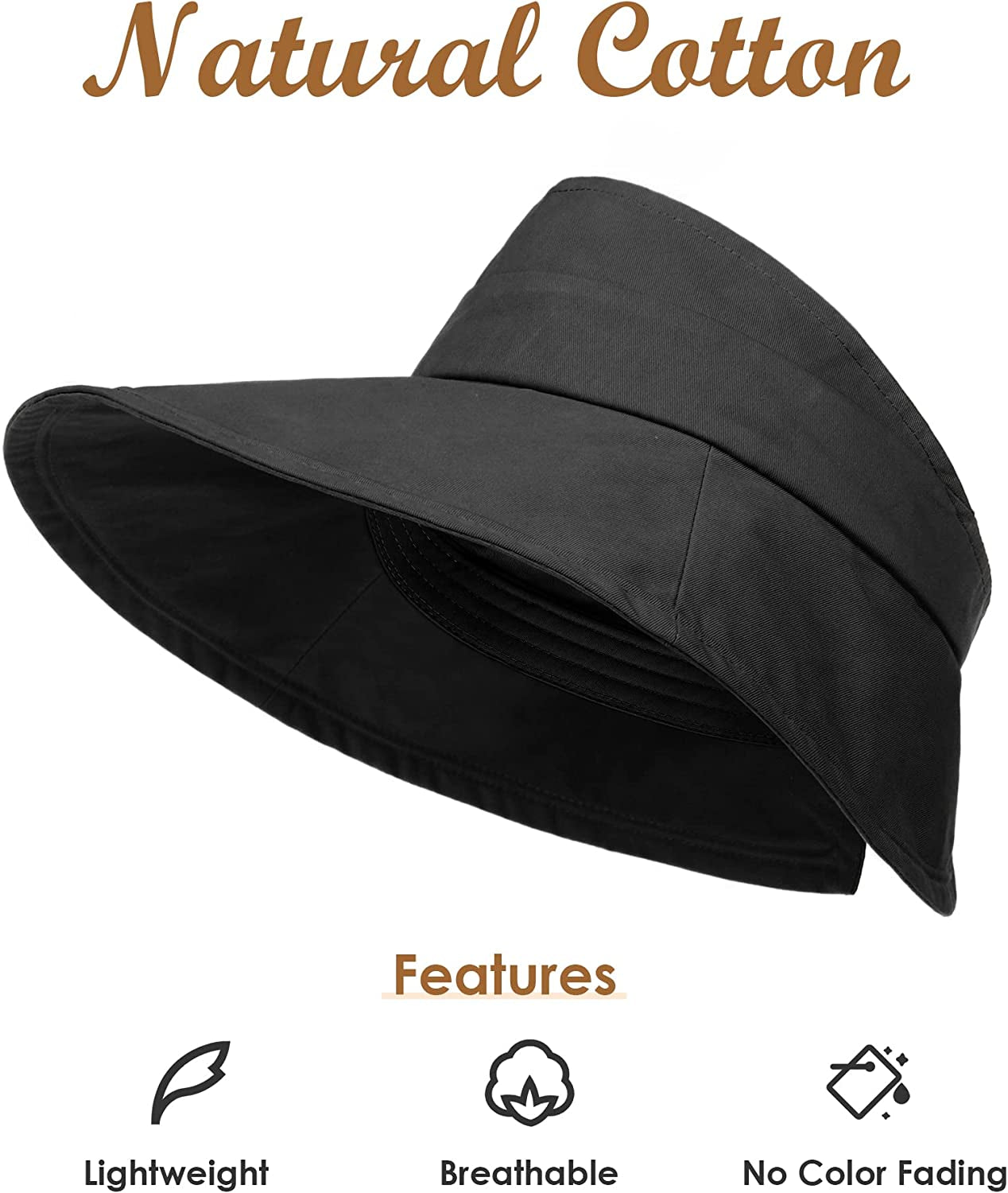 Sun Visors for Women UV Protection Wide Brim Sun Visor Hat Packable Summer Beach Visors for Women Adjustable Black Apparel & Accessories > Clothing Accessories > Hats Hatiis   