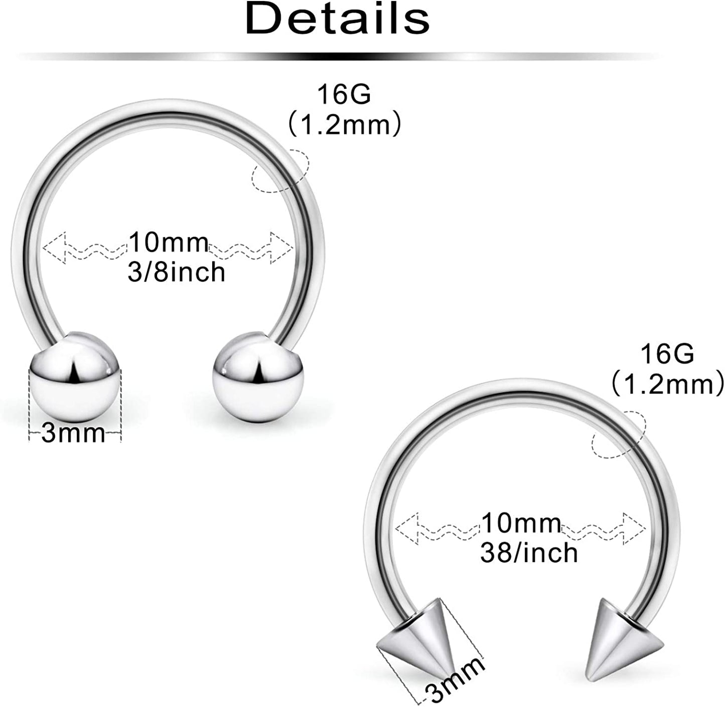 Ftovosyo 36-40Pcs 16G Surgical Steel Nose Septum Rings Piercing Jewelry Horseshoe Cartilage Helix Tragus Earring Hoop Eyebrow Lip Hoop Retainer for Women Men 8Mm 10Mm Apparel & Accessories > Jewelry > Rings Ftovosyo   