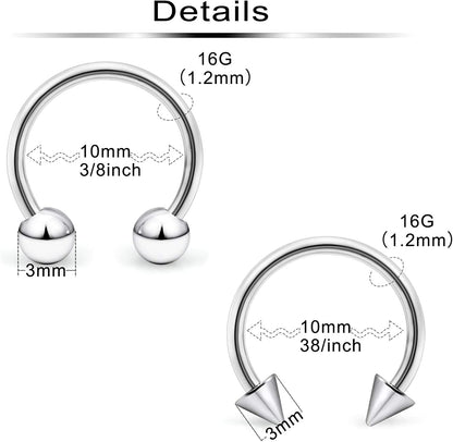 Ftovosyo 36-40Pcs 16G Surgical Steel Nose Septum Rings Piercing Jewelry Horseshoe Cartilage Helix Tragus Earring Hoop Eyebrow Lip Hoop Retainer for Women Men 8Mm 10Mm Apparel & Accessories > Jewelry > Rings Ftovosyo   