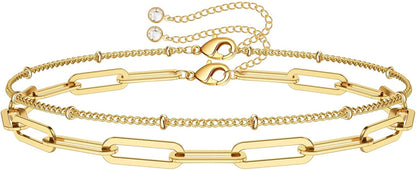 Dainty Gold Bracelets for Women, 14K Gold Filled Adjustable Layered Bracelet Cute Evil Eye Oval Chain Pearl Bar Turtle Gold Bracelets for Women Jewelry Apparel & Accessories > Jewelry > Bracelets Turandoss "Beads Chain&Oval chain  