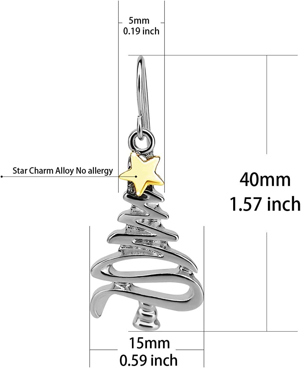 Cute Christmas Tree Piercing Dangle Earrings Golden Silver Two Tone Women Girls Holiday Gift Apparel & Accessories > Jewelry > Earrings RareLove   