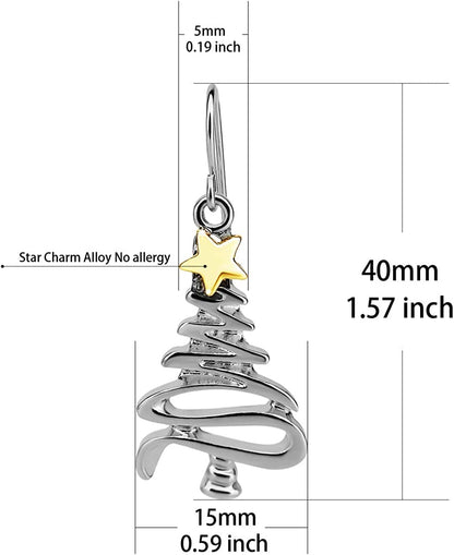 Cute Christmas Tree Piercing Dangle Earrings Golden Silver Two Tone Women Girls Holiday Gift Apparel & Accessories > Jewelry > Earrings RareLove   