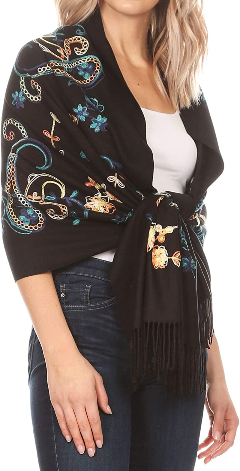 Sakkas Ginata Women'S Large Casual Super Soft Embroidery Scarf Shawl Wrap Stole Apparel & Accessories > Clothing Accessories > Scarves & Shawls Sakkas   