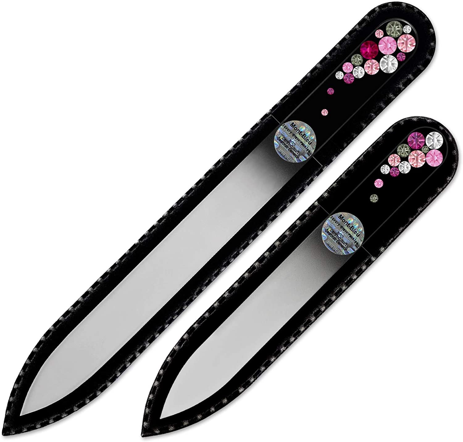 Best Gifts for Women - Mont Bleu Set of 2 Glass Nail Files Hand Decorated with Crystals - Handmade Gifts - Nail Filer Kit - Excellent Nail Filing Tools - Washable Nail Files Health & Beauty > Personal Care > Cosmetics > Cosmetic Tools > Nail Tools Mont Bleu Pink  
