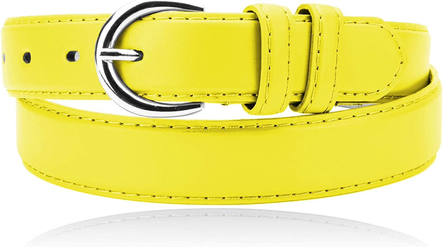 Women'S Casual Solid Colors Faux Leather 1" Belt with Single Prong Buckle Apparel & Accessories > Clothing Accessories > Belts JOTW Yellow Large 