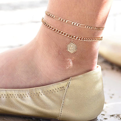 Memorjew Initial Ankle Bracelet for Women, 14K Gold Plated Handmade Double Layered Anklet Letter Initial Anklets Jewelry Gifts for Women Teen Girls Apparel & Accessories > Jewelry > Anklets Memorjew   