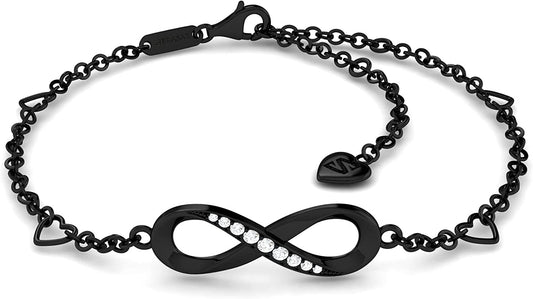 SERASAR | Infinity Sign Anklet [Infinity] for Ladies | 925 Sterling Silver with 18Ct Genuine Gold Plating | Adjustable Length | Jewellery Box Included Apparel & Accessories > Jewelry > Anklets SERASAR Black  