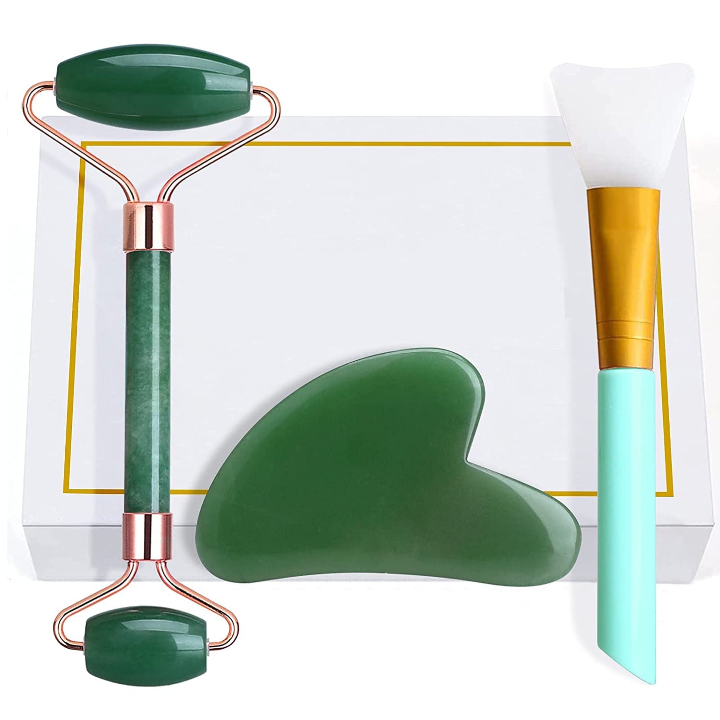Jade Roller and Gua Sha, Natural Face Jade Roller, Anti-Aging Facial Beauty Roller Skin Care Tools for Face, Eyes, Neck, Body Muscle Relaxing and Relieve Fine Lines and Wrinkles,With Mask Brush(Green) Health & Beauty > Personal Care > Cosmetics > Cosmetic Tools > Skin Care Tools LEASEN   