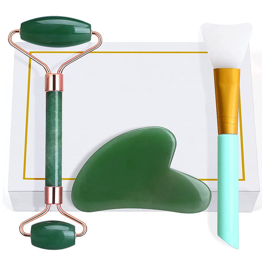Jade Roller and Gua Sha, Natural Face Jade Roller, Anti-Aging Facial Beauty Roller Skin Care Tools for Face, Eyes, Neck, Body Muscle Relaxing and Relieve Fine Lines and Wrinkles,With Mask Brush(Green) Health & Beauty > Personal Care > Cosmetics > Cosmetic Tools > Skin Care Tools LEASEN   