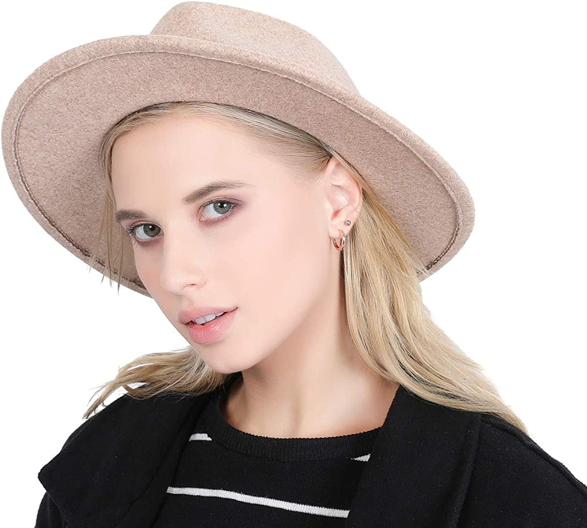 Lanzom Women Lady Felt Fedora Hat Wide Brim Wool Panama Hats with Band Apparel & Accessories > Clothing Accessories > Hats Lanzom   